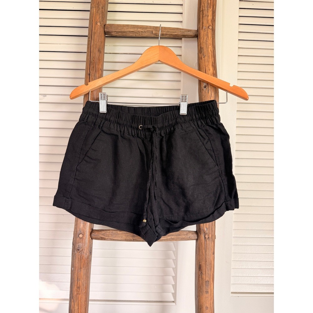 Love Tree Linen‎ Blend Shorts Womens Small Black Elastic Drawstring